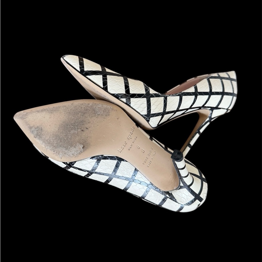Kate Spade Larisa Pumps Heels Pointed-Toe Women's Cream/ Black Grid Snake print - Picture 7 of 8